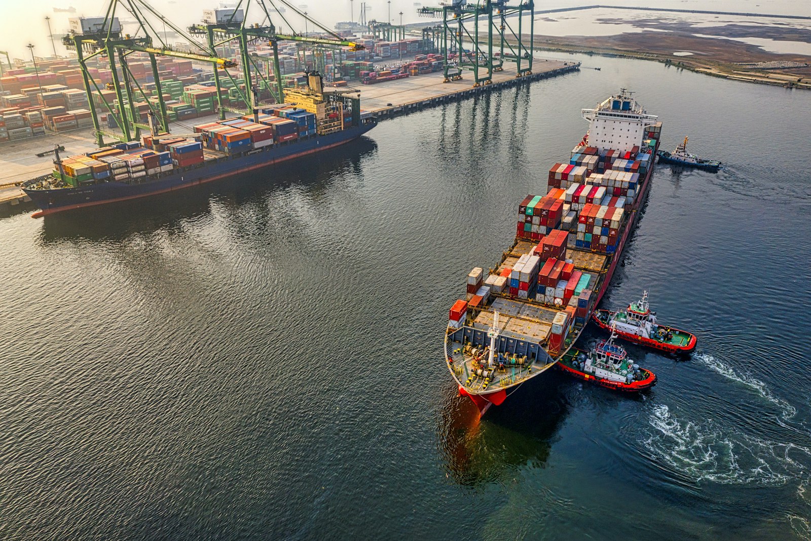 A container ship under way at sea