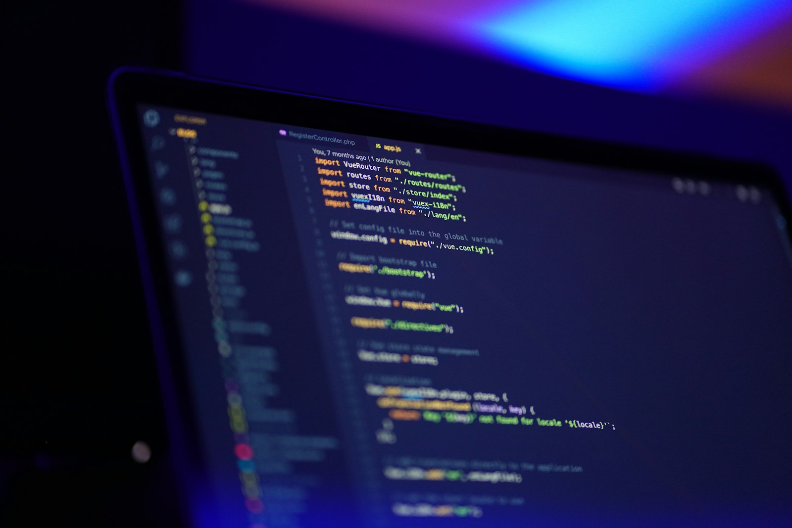 Source code on a blue-lit screen